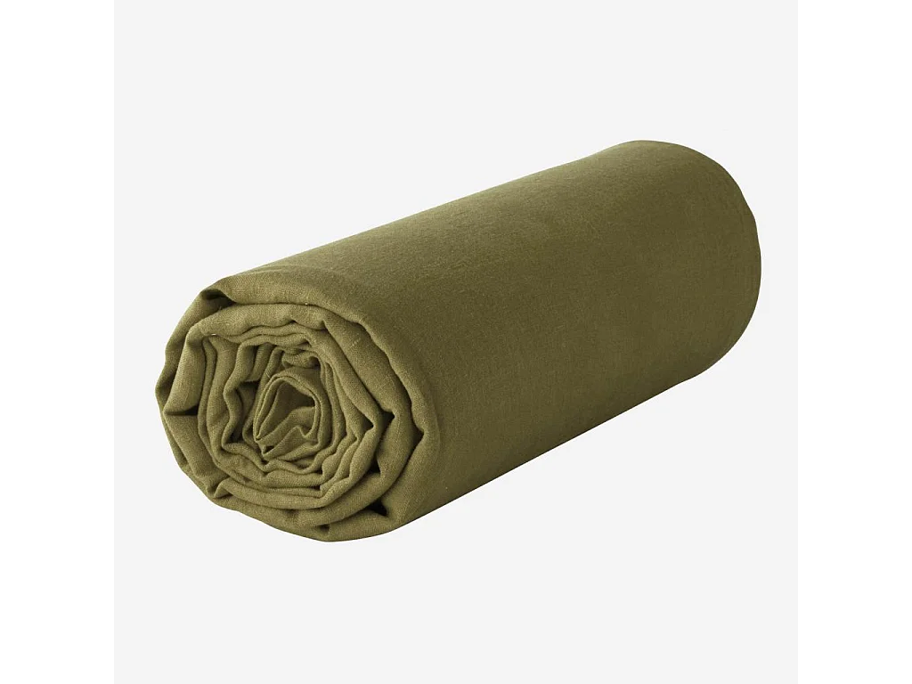 Habitat - Drap housse en lin - 140 x 200 cm - Vert kaki - Linen