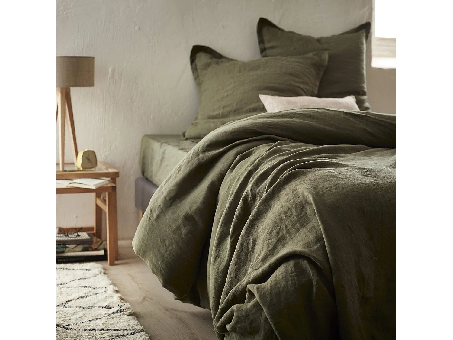 Habitat - Drap housse en lin - 140 x 200 cm - Vert kaki - Linen