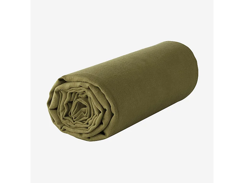 Habitat - Drap housse en lin - 140 x 200 cm - Vert kaki - Linen