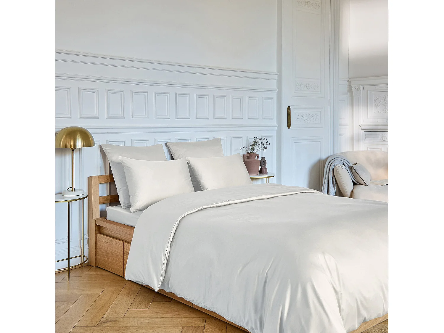Habitat - Drap Housse en satin de coton - 160 x 200 cm - Sable - Alexane