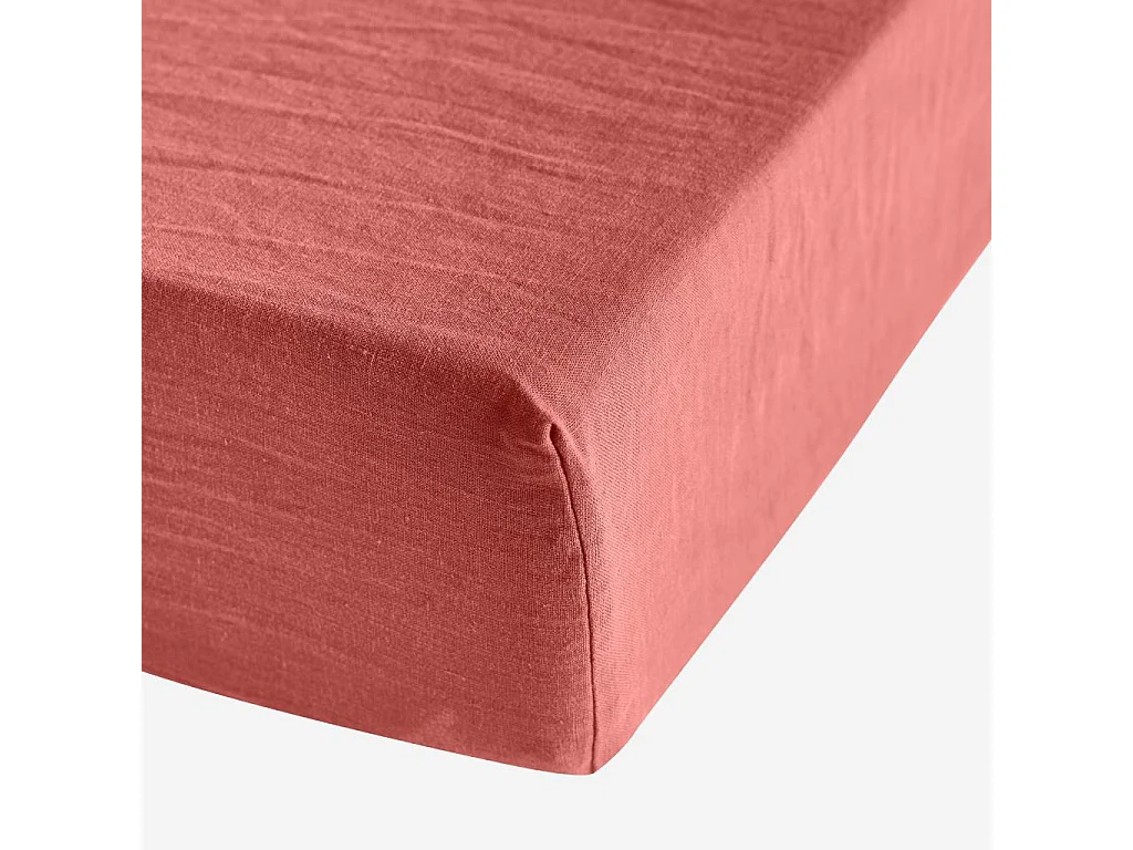 Habitat - Drap Housse en lin - 140 x 200 cm - Terracotta - Brunelle