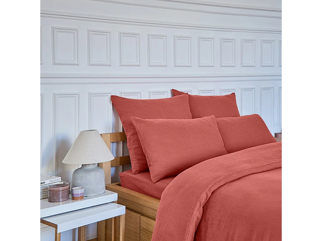 Habitat - Drap Housse en lin - 140 x 200 cm - Terracotta - Brunelle