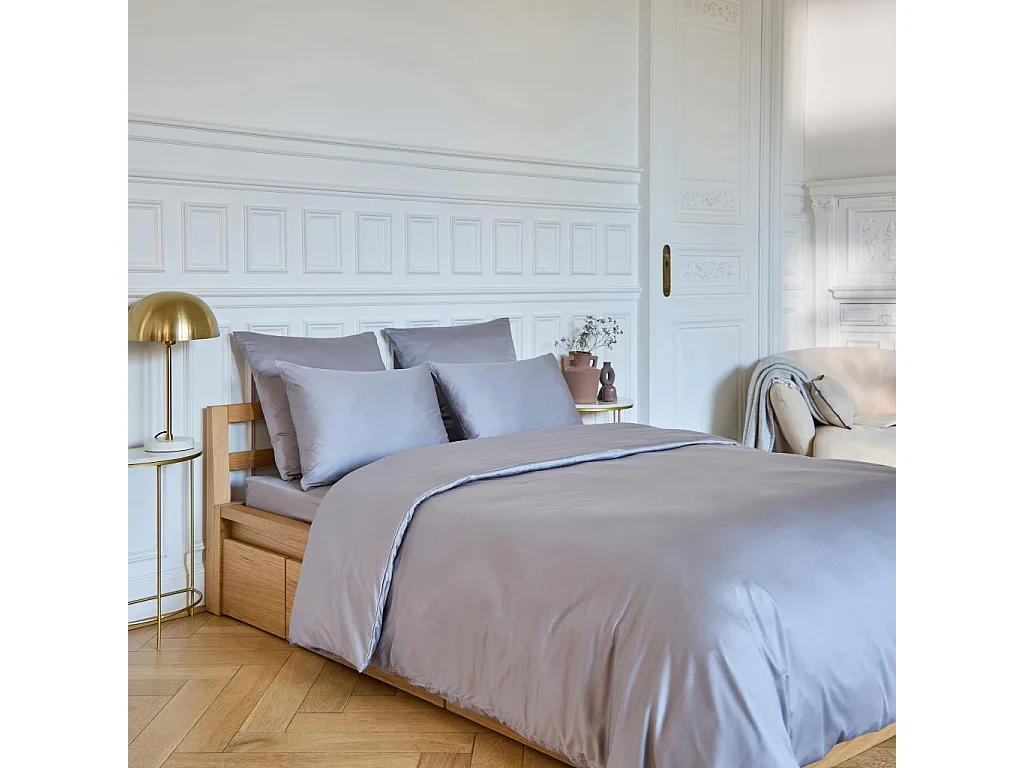 Habitat - Drap Housse en satin de coton - 160 x 200 cm - Gris argenté - Alexane