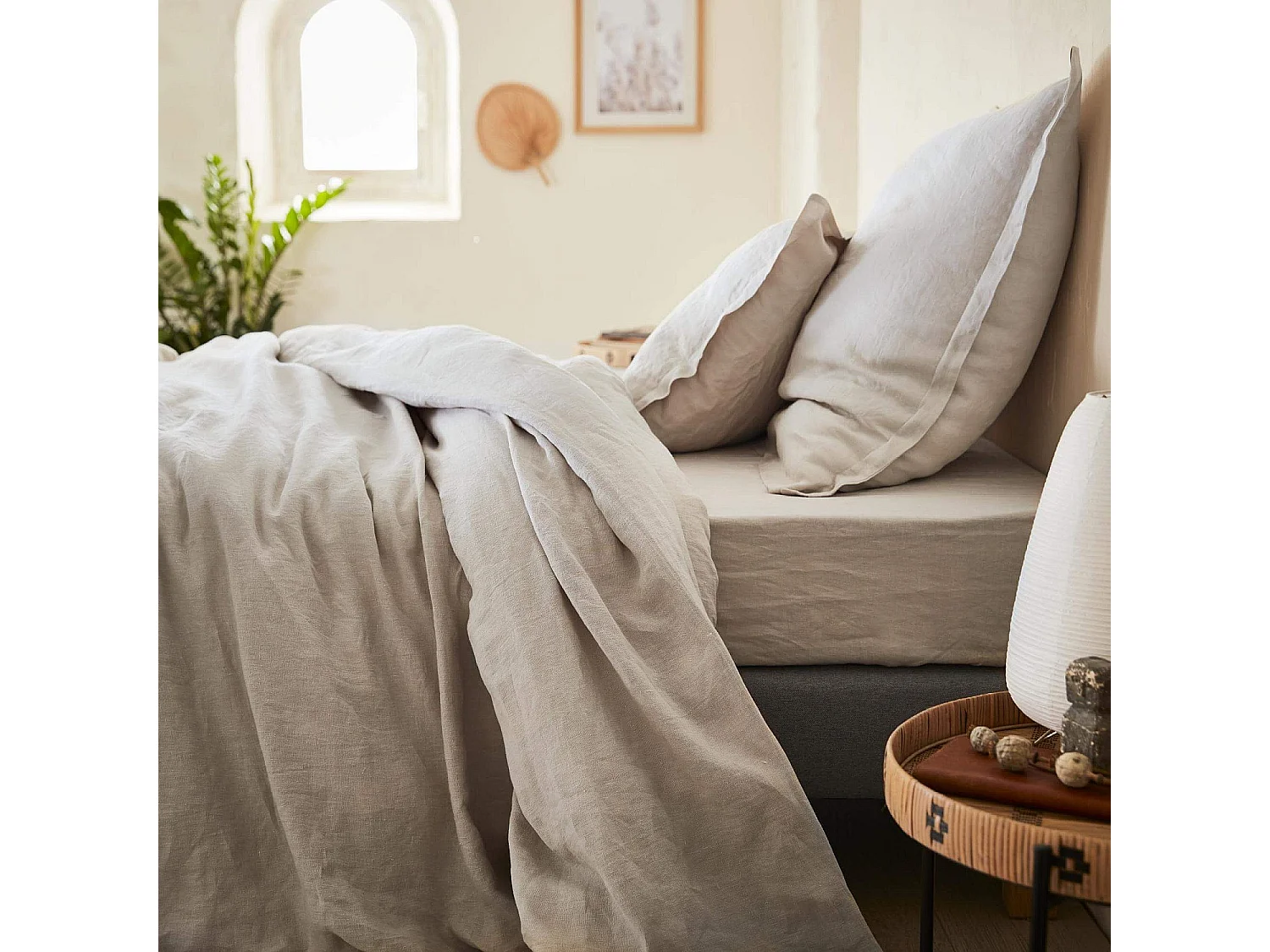 Habitat - Drap housse en lin - 140 x 200 cm - Beige - Linen