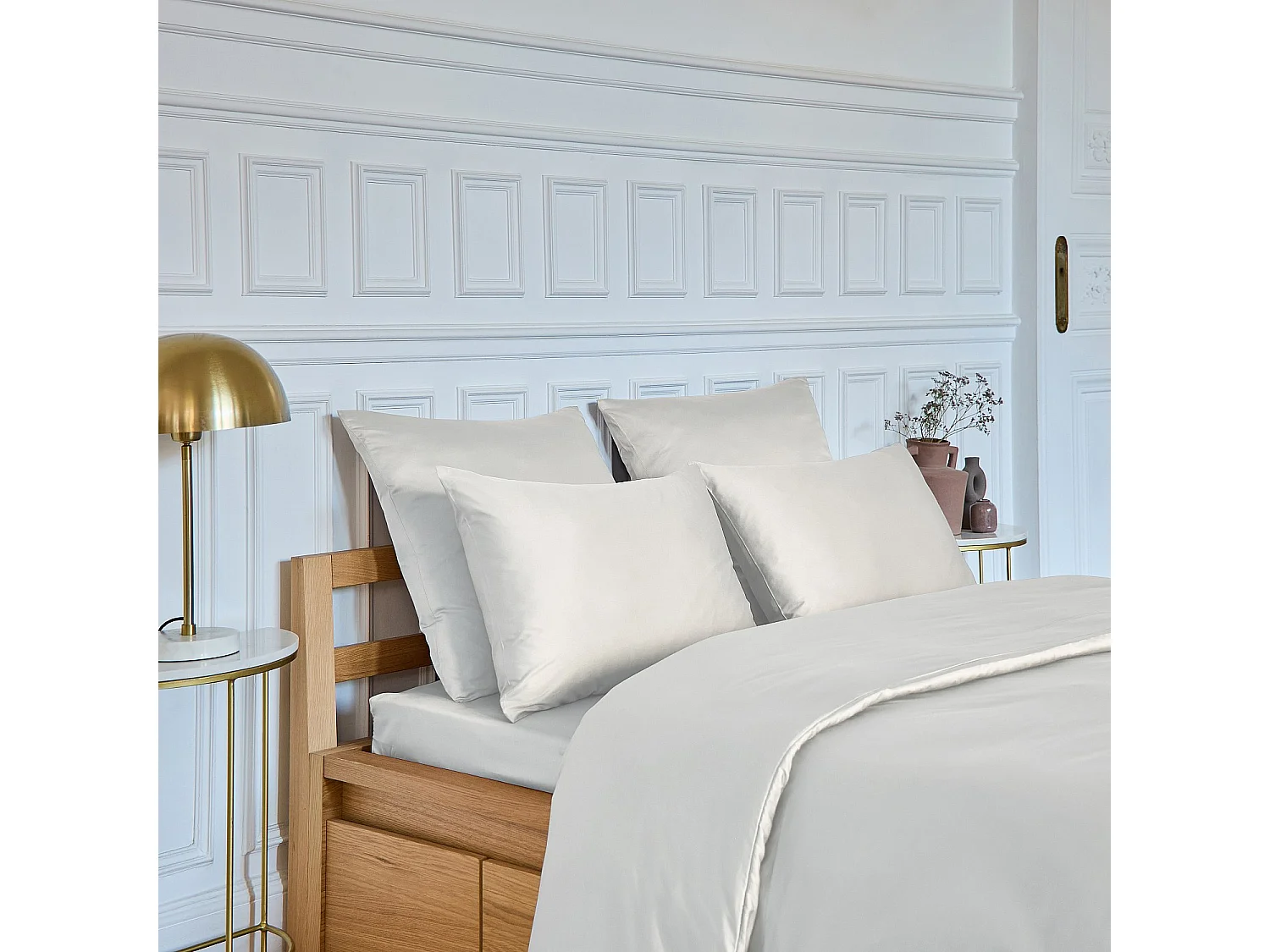 Habitat - Drap Housse en satin de coton - 140 x 200 cm - Sable - Alexane