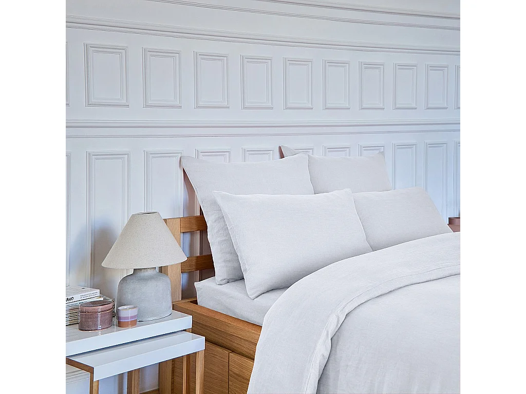 Habitat - Drap Housse en lin - 160 x 200 cm - Blanc - Brunelle