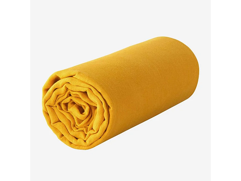 Habitat - Drap housse en lin - 160 x 200 cm - Jaune moutarde - Linen