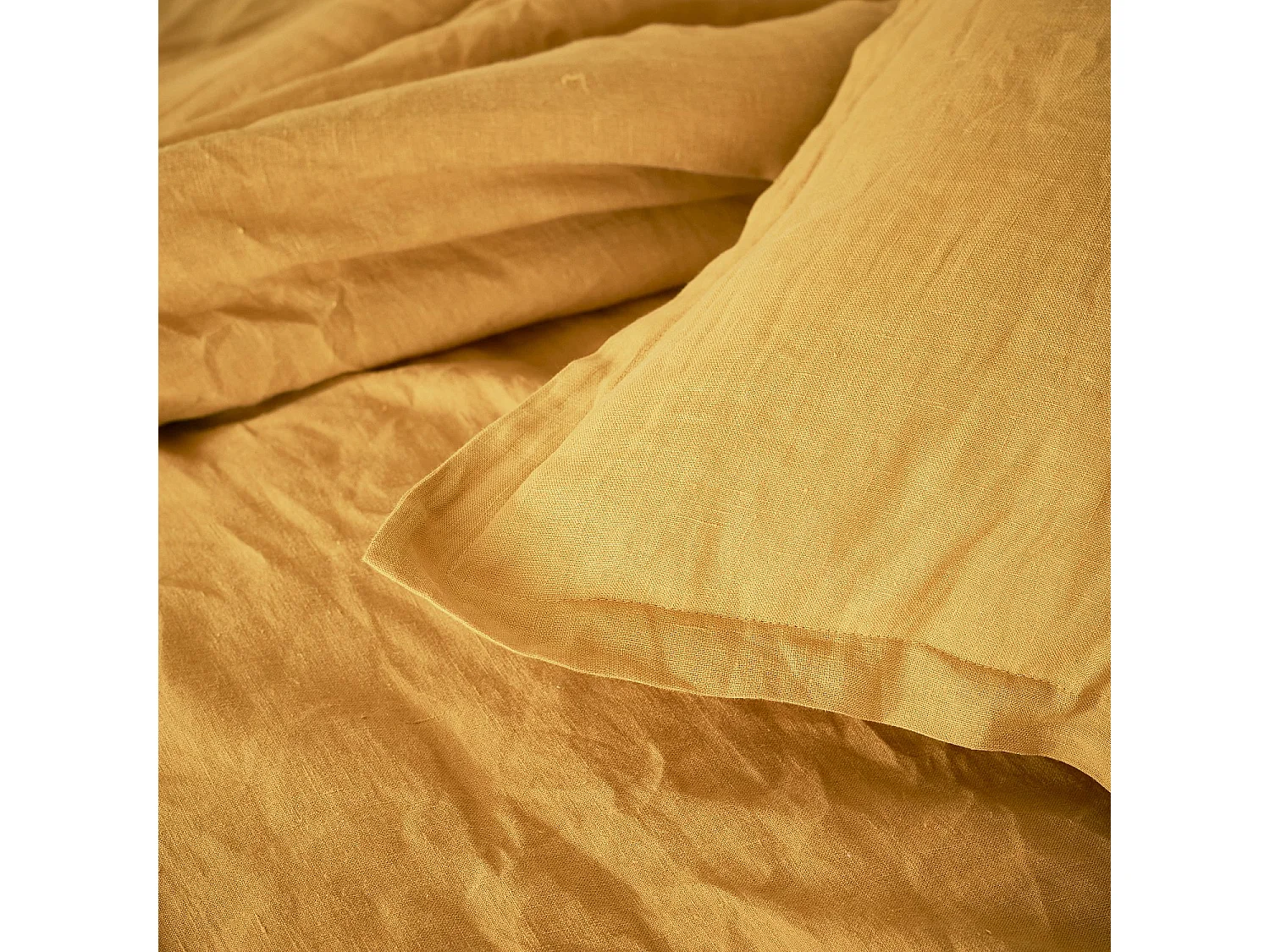 Habitat - Drap housse en lin - 160 x 200 cm - Jaune moutarde - Linen