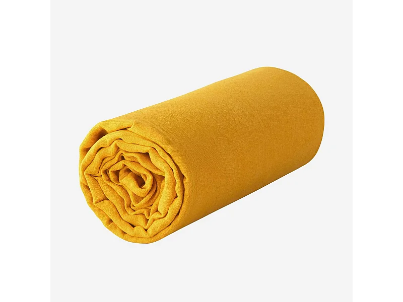Habitat - Drap housse en lin - 160 x 200 cm - Jaune moutarde - Linen