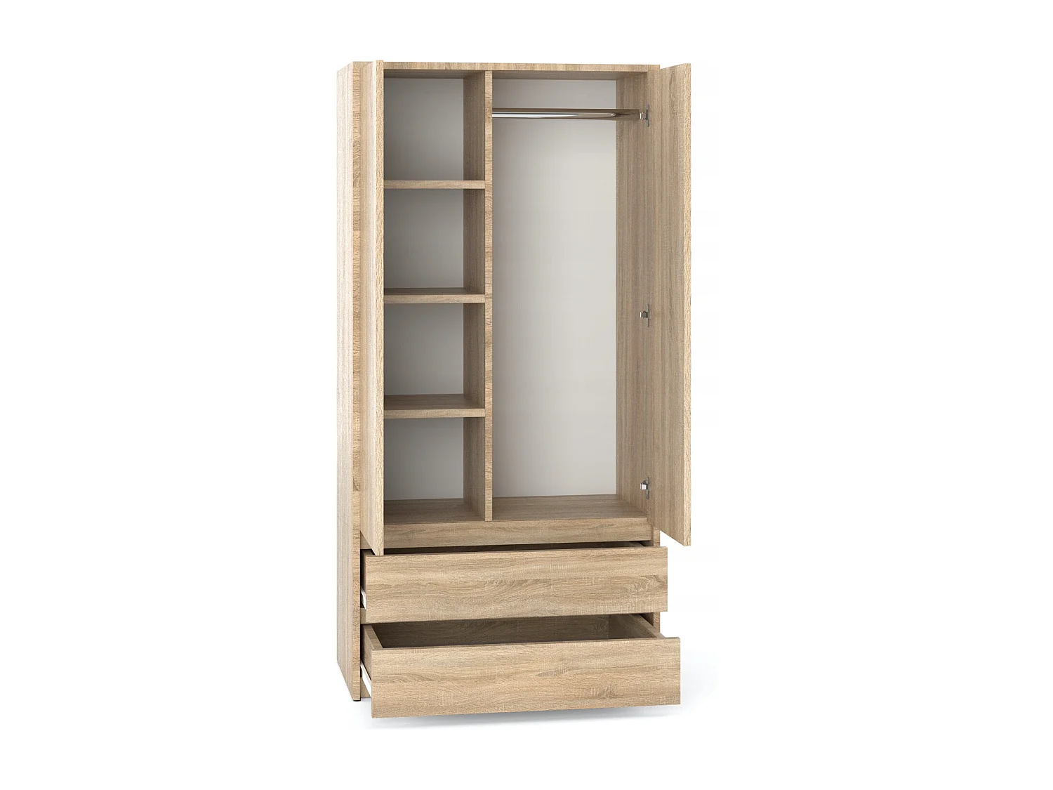 Armoire Dressing Moderne 90 cm – 2 Portes, 2 Tiroirs,  Chêne Sonoma– Grande Capacité de Rangement