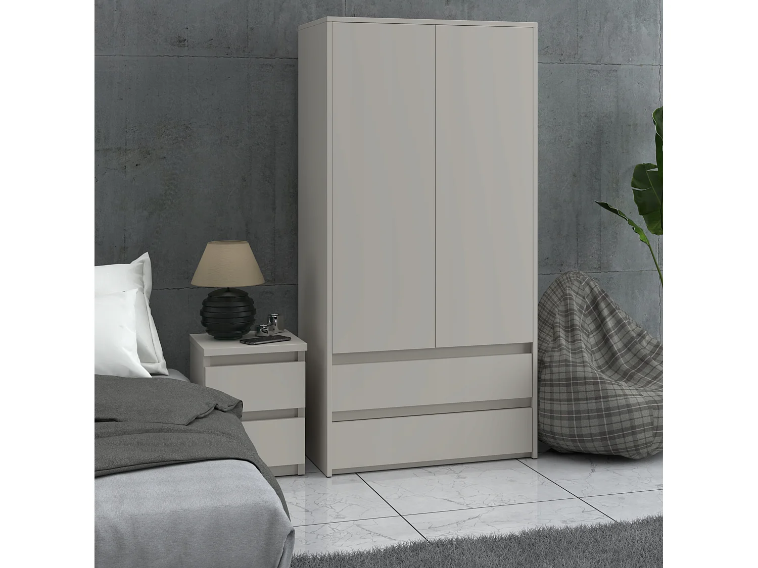 Armoire Dressing Moderne 90 cm – 2 Portes, 2 Tiroirs, Cachemire / Beige  – Grande Capacité de Rangement
