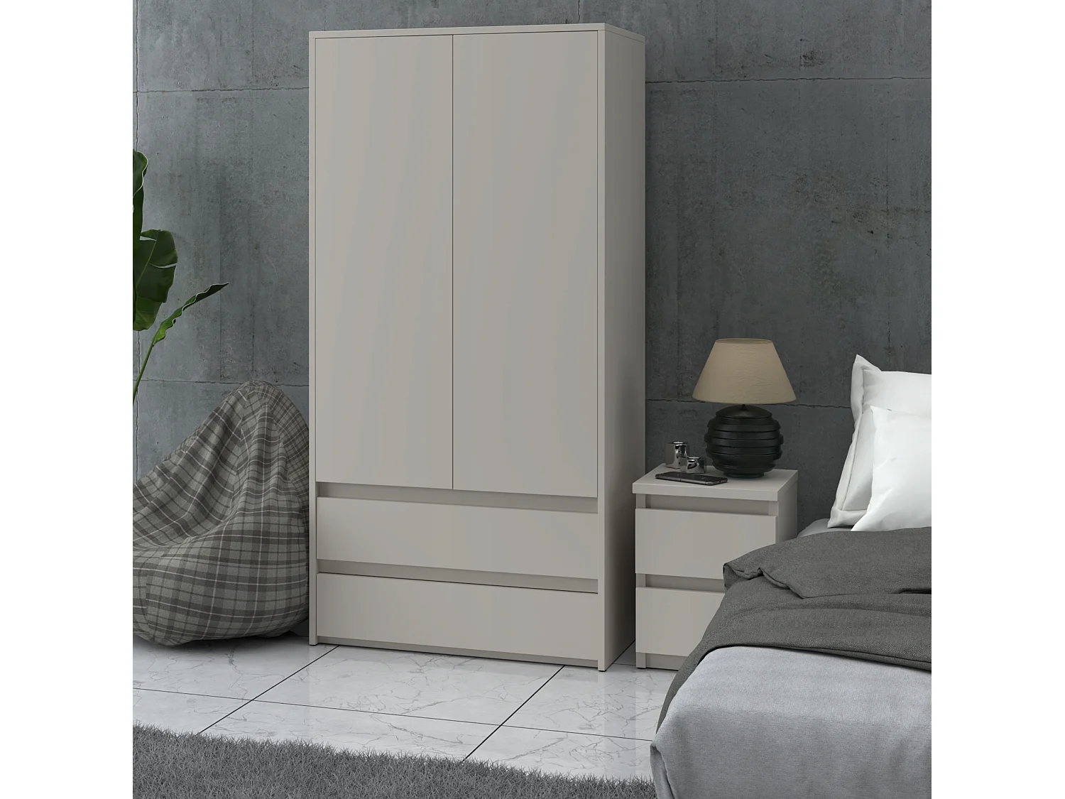 Armoire Dressing Moderne 90 cm – 2 Portes, 2 Tiroirs, Cachemire / Beige  – Grande Capacité de Rangement