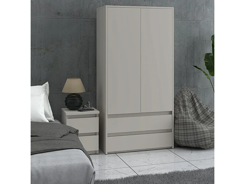 Armoire Dressing Moderne 90 cm – 2 Portes, 2 Tiroirs, Cachemire / Beige  – Grande Capacité de Rangement