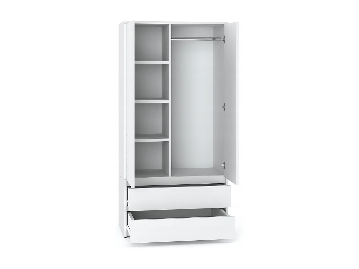 Armoire Dressing Moderne 90 cm – 2 Portes, 2 Tiroirs, Blanc Mat – Grande Capacité de Rangement