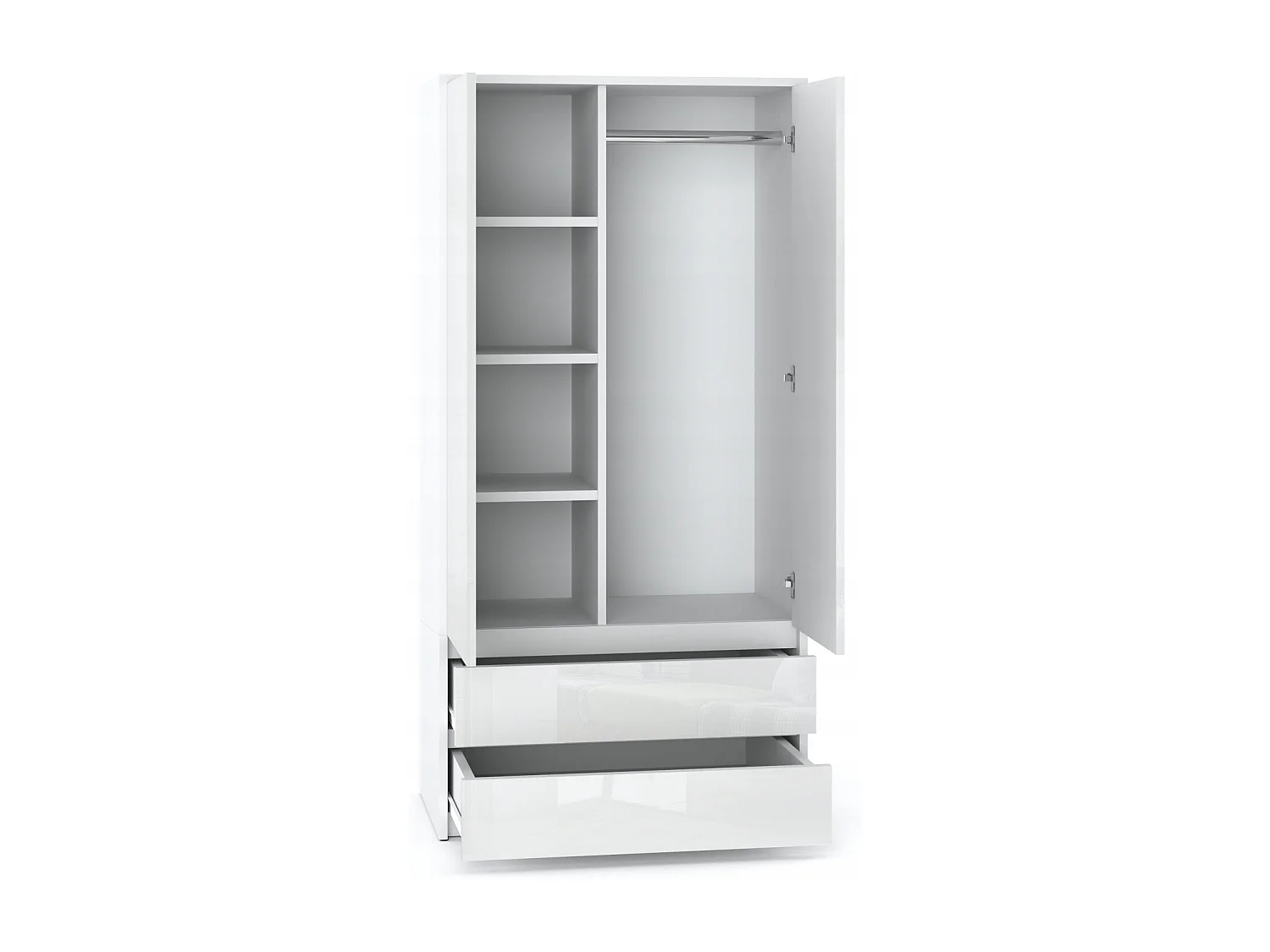 Armoire Dressing Moderne 90 cm – 2 Portes, 2 Tiroirs, Blanc Brillant– Grande Capacité de Rangement