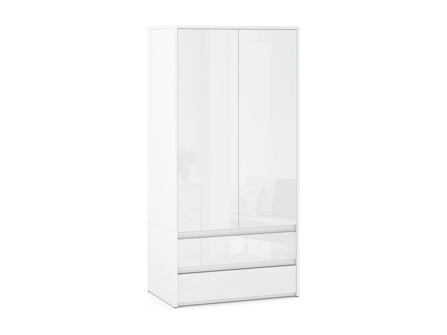 Armoire Dressing Moderne 90 cm – 2 Portes, 2 Tiroirs, Blanc Brillant– Grande Capacité de Rangement