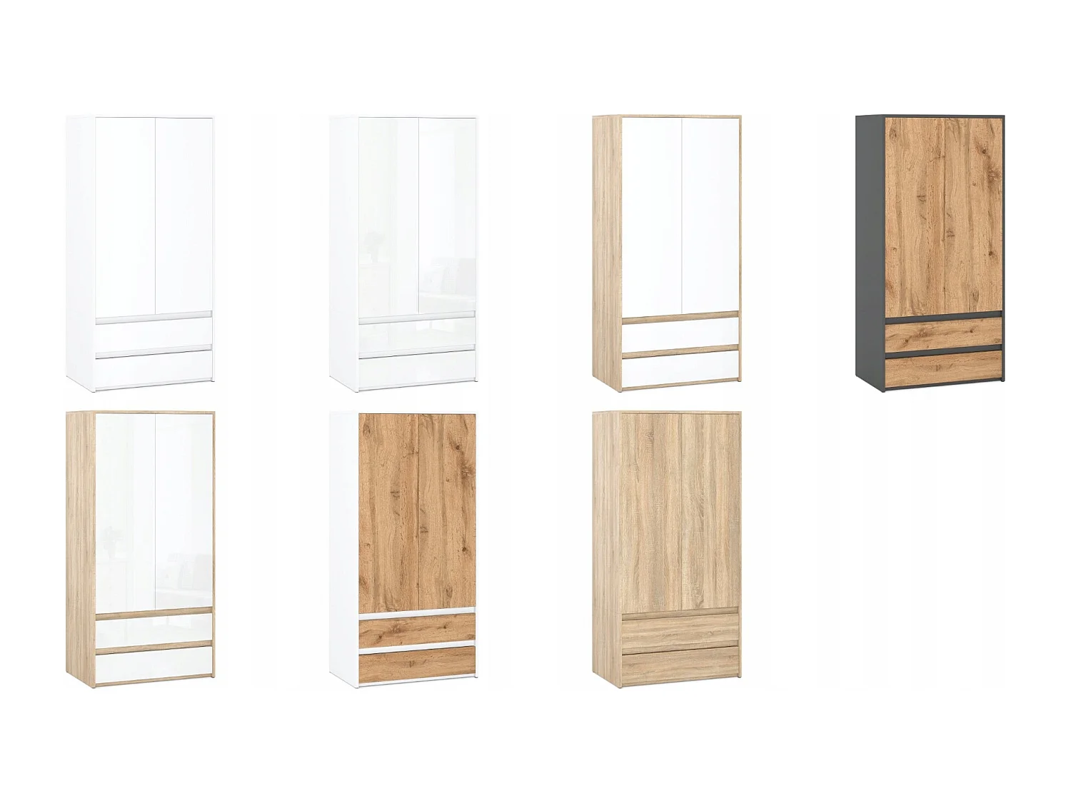 Armoire Dressing Moderne 90 cm – 2 Portes, 2 Tiroirs, Blanc Brillant– Grande Capacité de Rangement