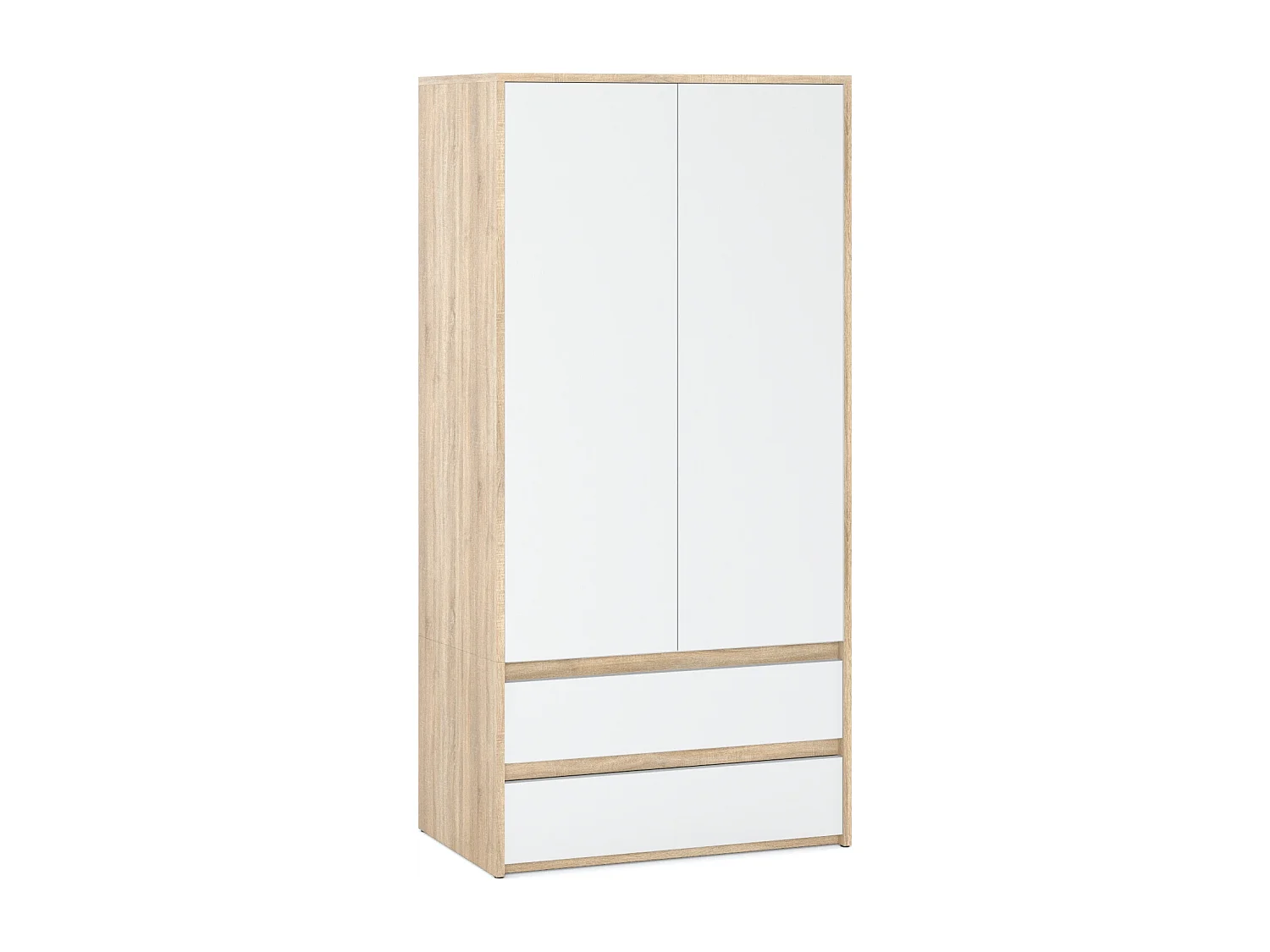 Armoire Dressing Moderne 90 cm – 2 Portes, 2 Tiroirs,  Chêne Sonoma + Blanc– Grande Capacité de Rangement