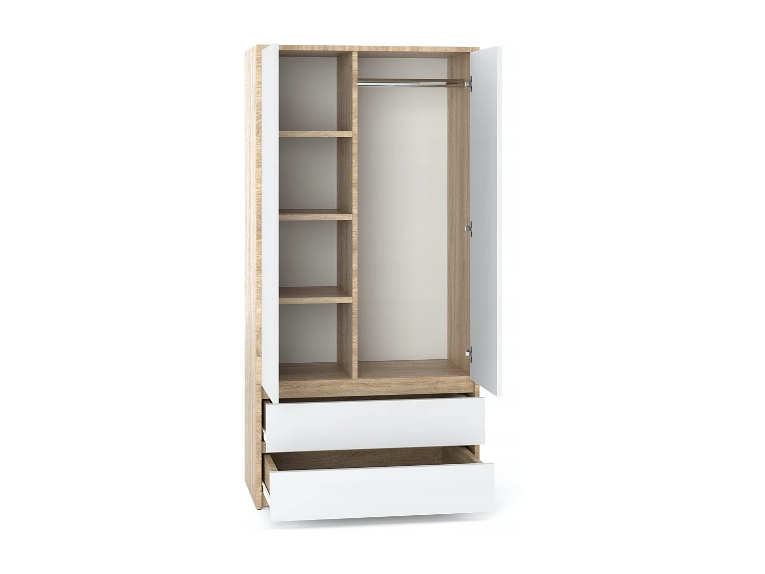 Armoire Dressing Moderne 90 cm – 2 Portes, 2 Tiroirs,  Chêne Sonoma + Blanc– Grande Capacité de Rangement