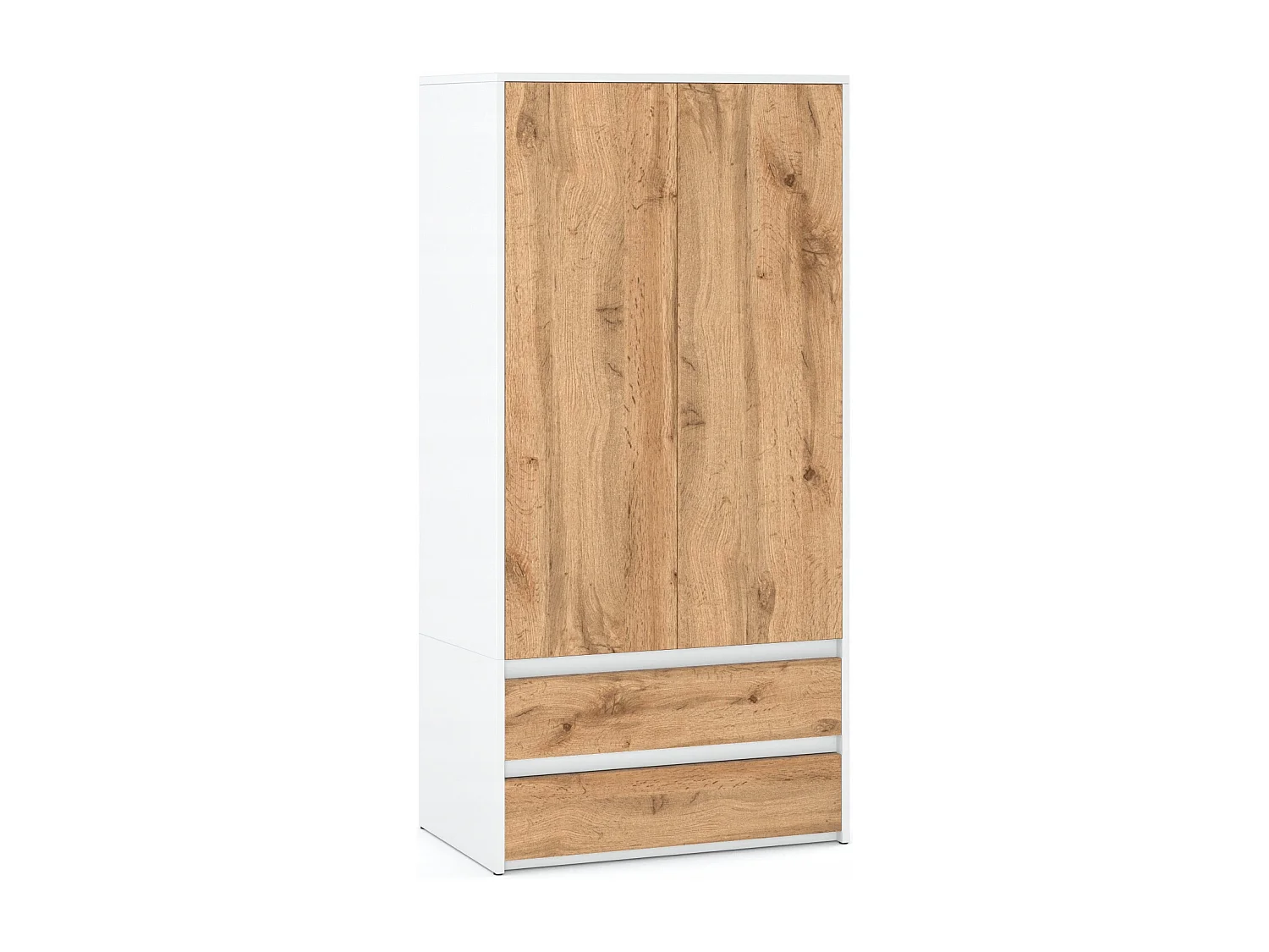Armoire Dressing Moderne 90 cm – 2 Portes, 2 Tiroirs,  Blanc+ Chêne Wotan – Grande Capacité de Rangement