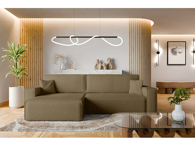 Canapé d'Angle convertible avec fonction de couchage tissu boucle brun Karl XL du fabricant