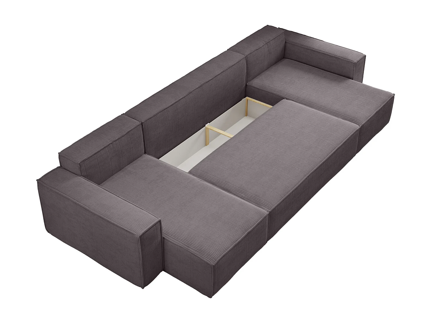 Hoekbank Karl U van de fabrikant, uitschuifbaar, van grijs ribfluweel met slaapfunctie