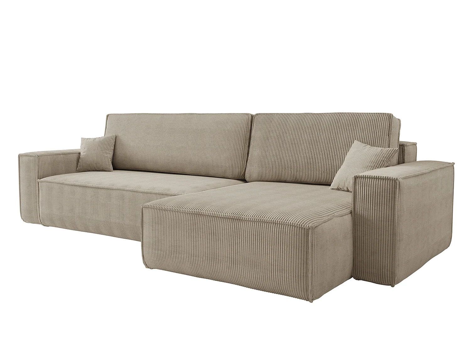 Canapé d'angle convertible 4 places en velours côtelé beige KARL