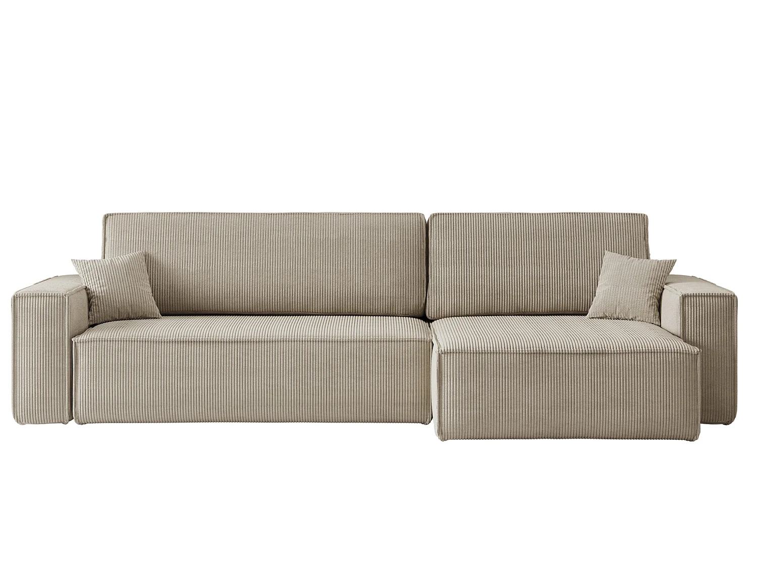 Canapé d'angle convertible 4 places en velours côtelé beige KARL