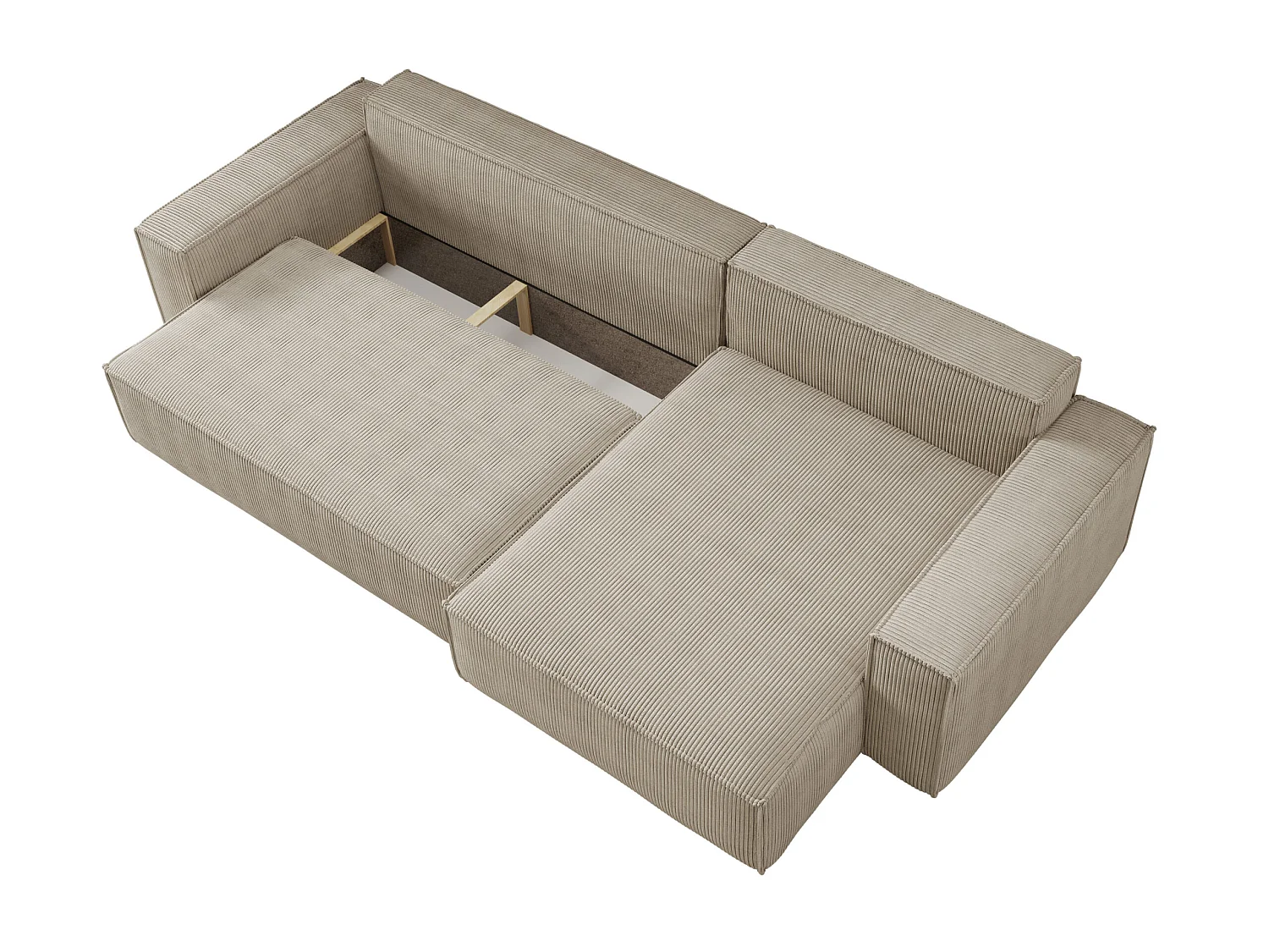 Canapé d'angle convertible 4 places en velours côtelé beige KARL