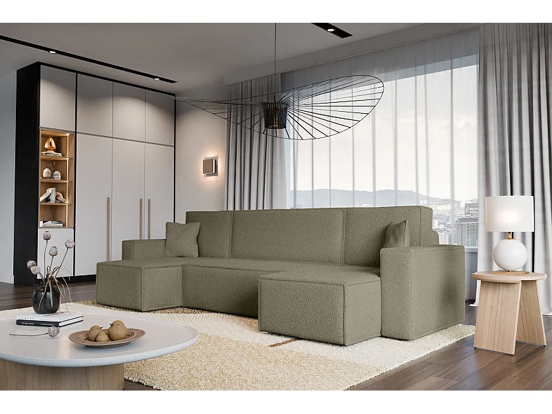 Divano angolare convertibile con funzione letto in tessuto bouclé grigio Karl U PREMIUM