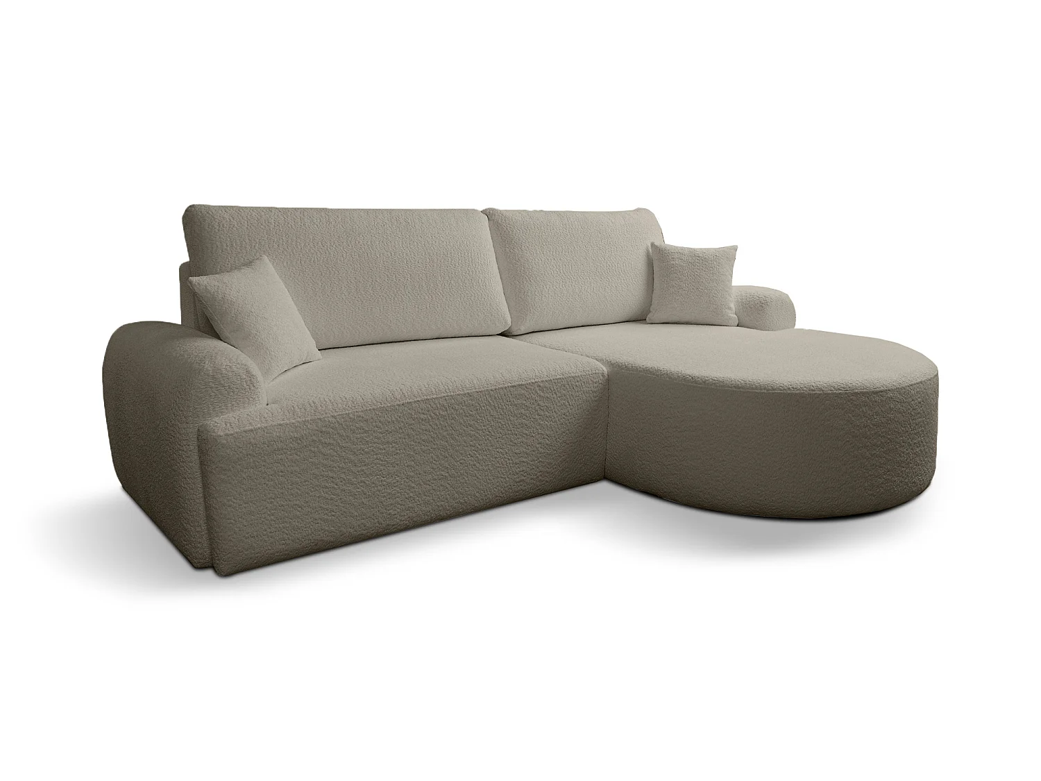 Divano angolare destro moderno con funzione letto in bouclé grigio – ARTE PREMIUM, direttamente dal produttore