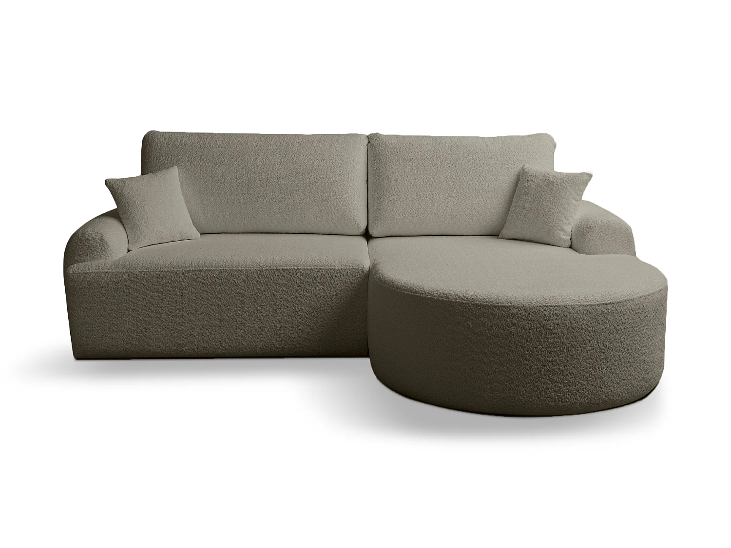 Divano angolare destro moderno con funzione letto in bouclé grigio – ARTE PREMIUM, direttamente dal produttore