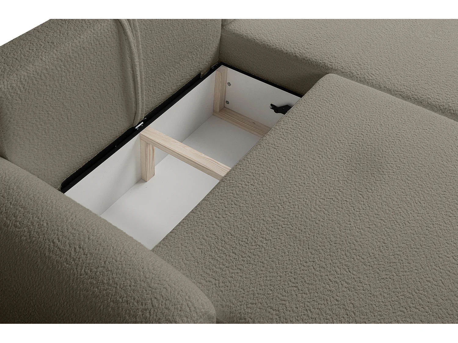 Divano angolare destro moderno con funzione letto in bouclé grigio – ARTE PREMIUM, direttamente dal produttore