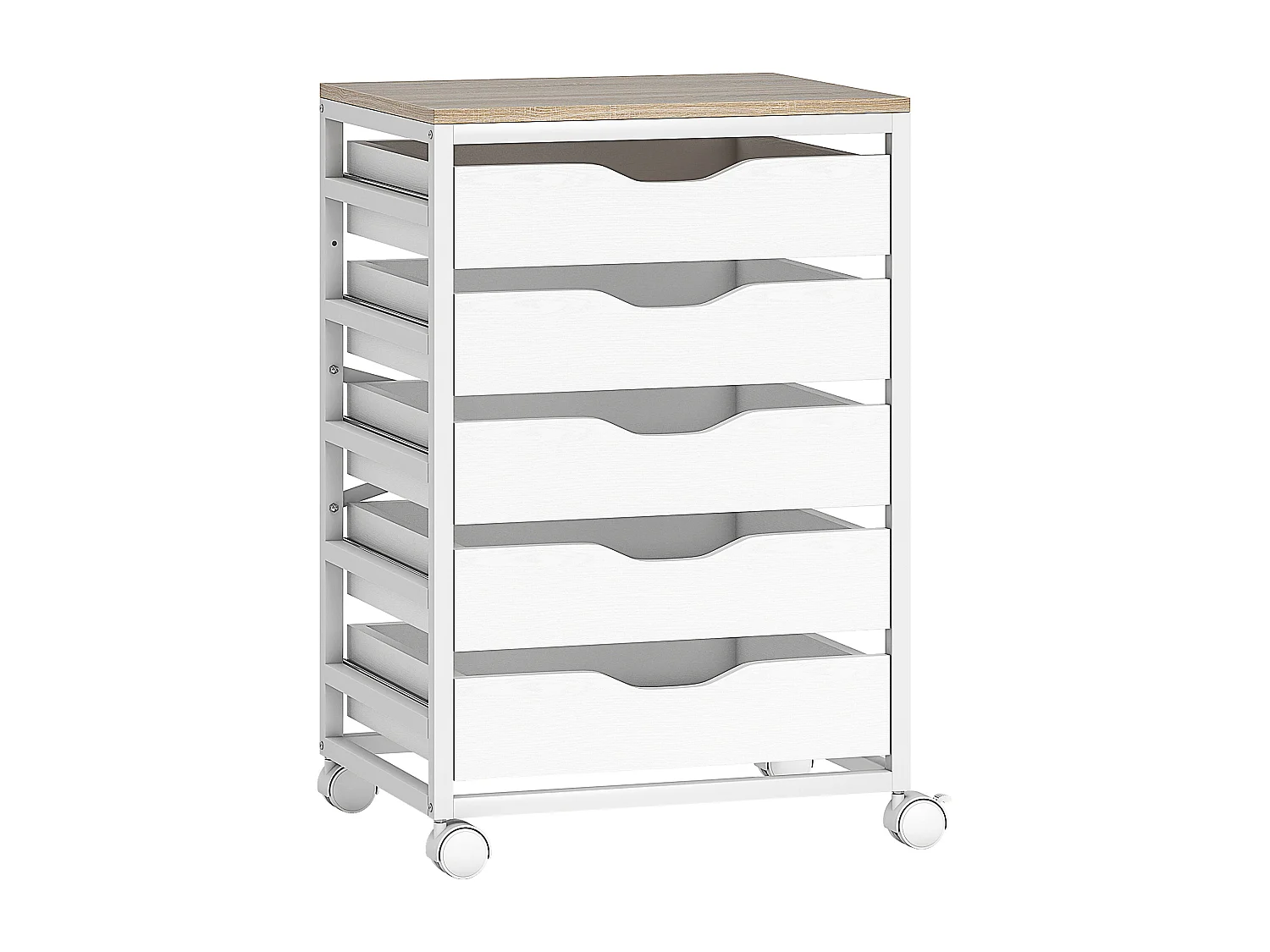 Caisson mobile de bureau 5 tiroirs dim. 50 x 40 x 74,5 cm blanc effet bois clair
