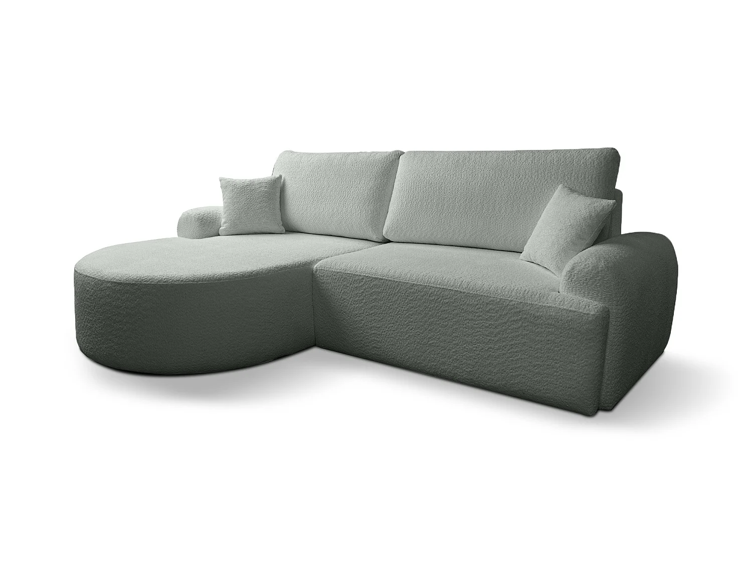 Canapé d’angle gauche moderne avec fonction couchage en bouclé gris clair – ARTE PREMIUM, direct fabricant