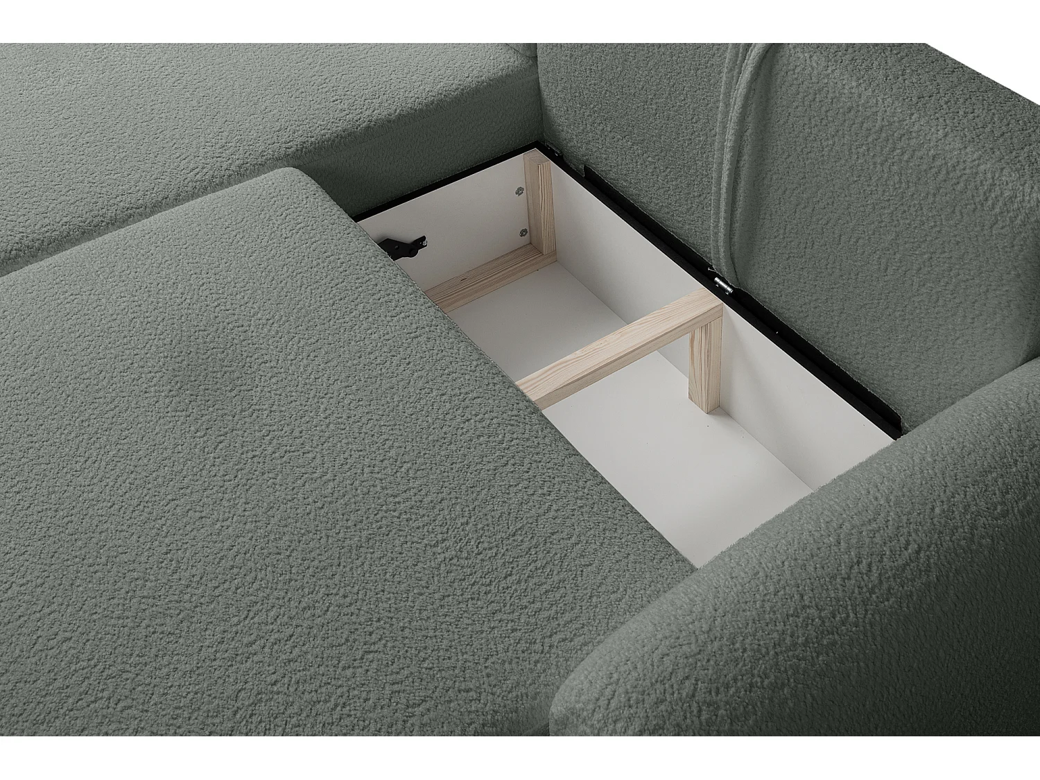 Canapé d’angle gauche moderne avec fonction couchage en bouclé gris clair – ARTE PREMIUM, direct fabricant