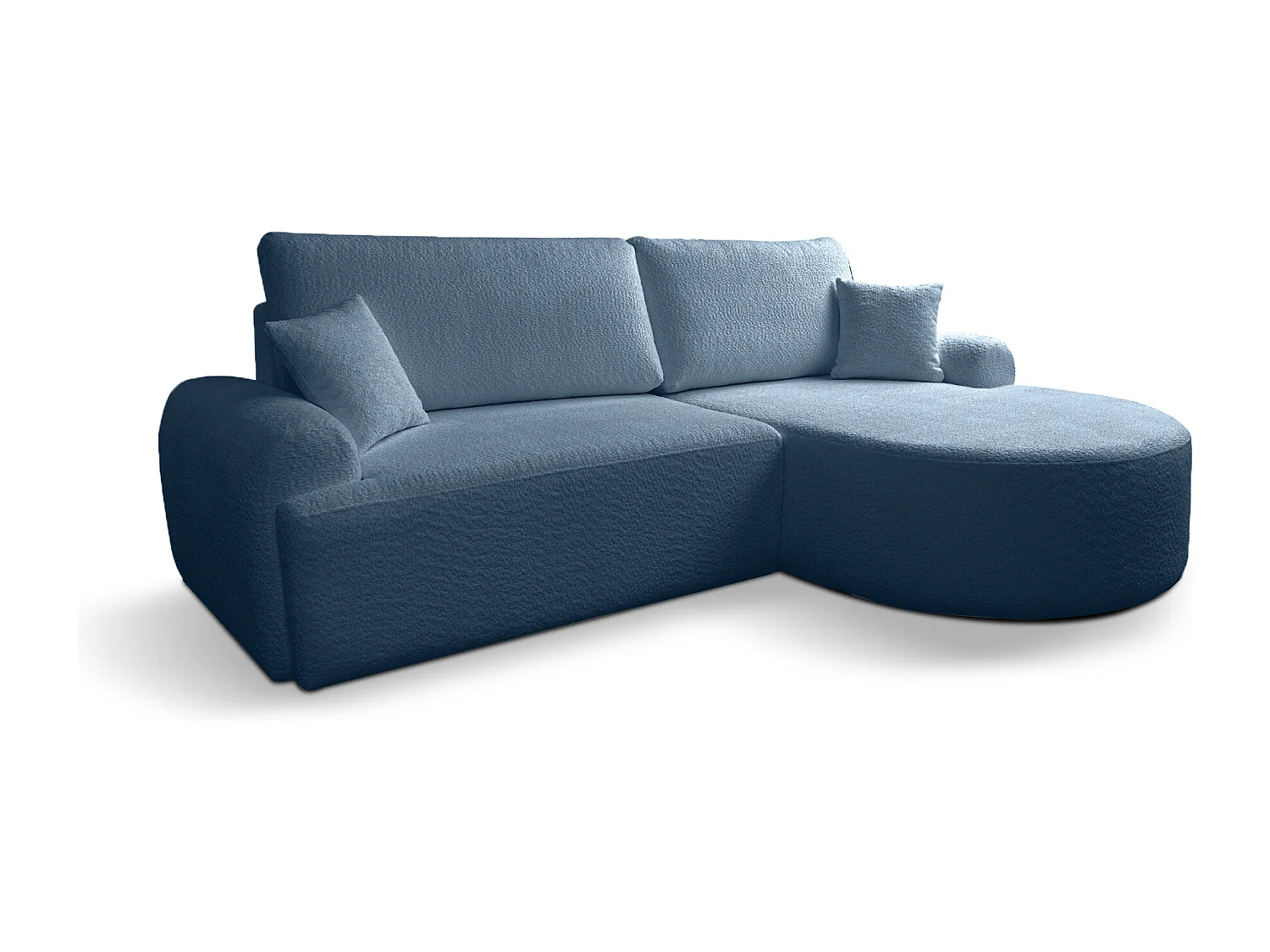 Canapé d’angle droit moderne avec fonction couchage en bouclé bleu – ARTE PREMIUM, direct fabricant
