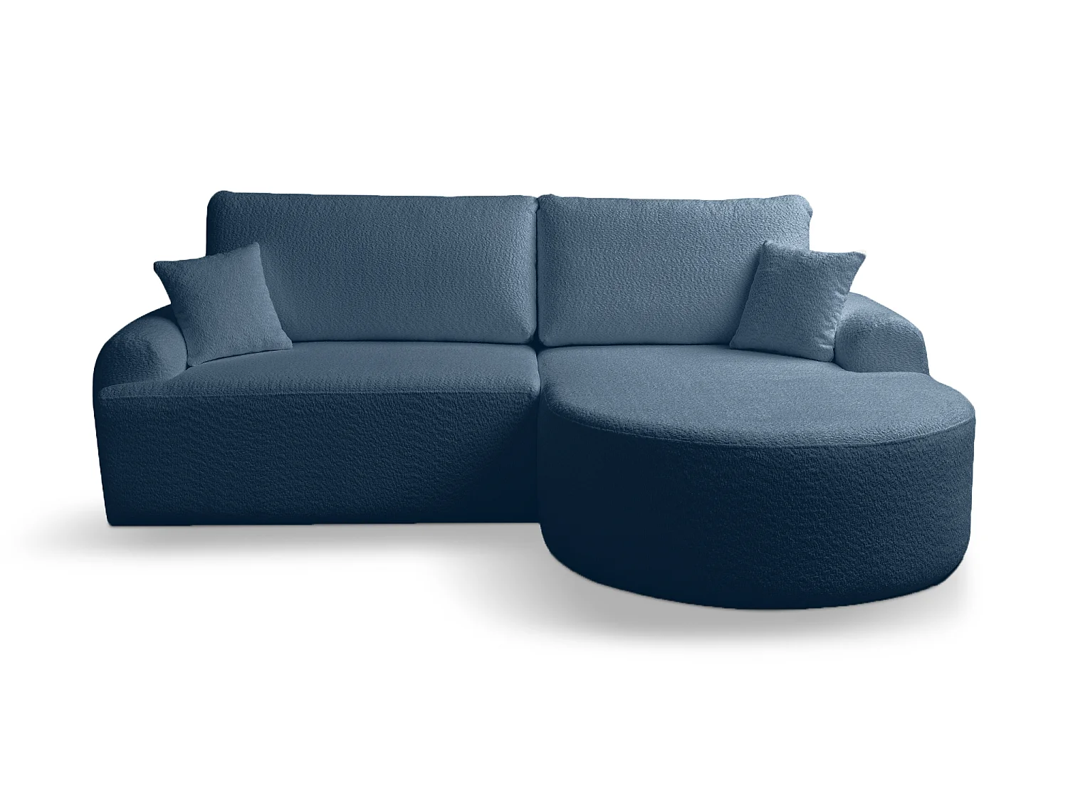 Canapé d’angle droit moderne avec fonction couchage en bouclé bleu – ARTE PREMIUM, direct fabricant