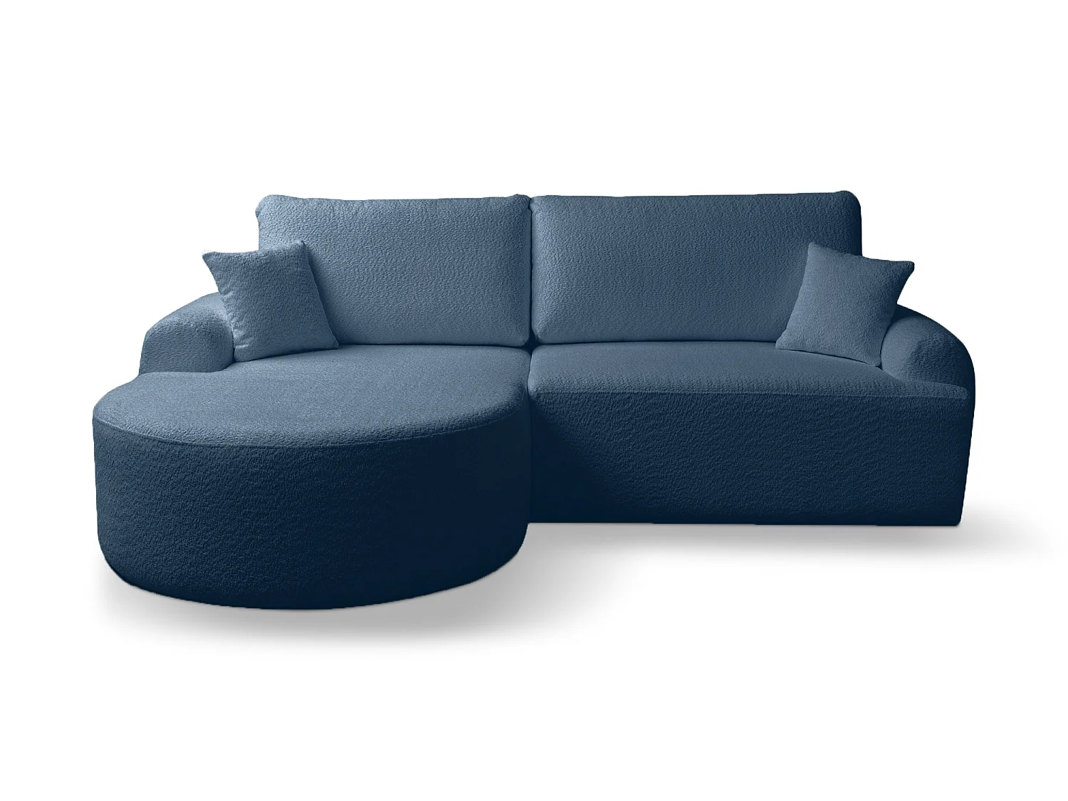 Canapé d’angle gauche moderne avec fonction couchage en bouclé bleu – ARTE PREMIUM, direct fabricant