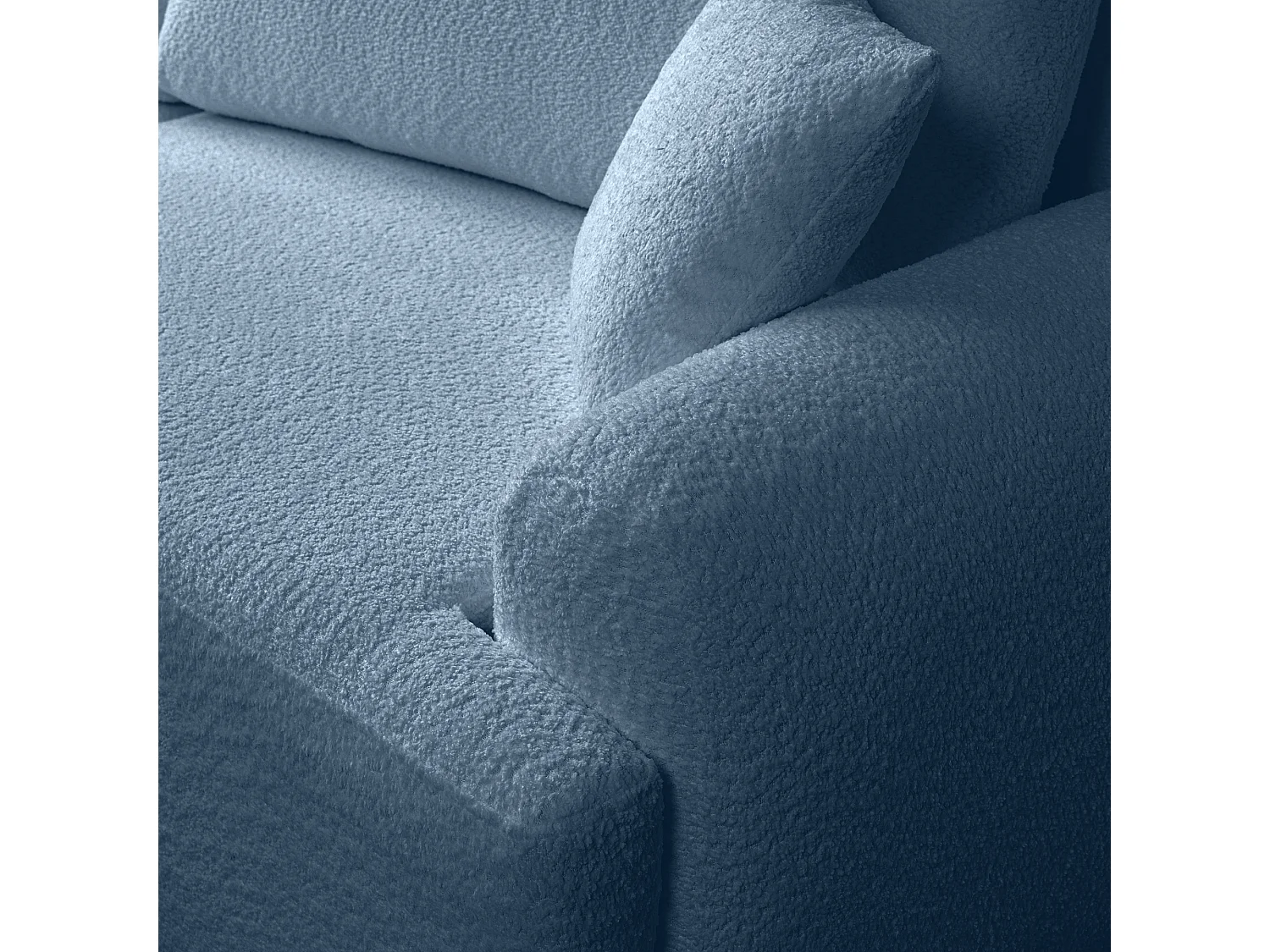 Canapé d’angle gauche moderne avec fonction couchage en bouclé bleu – ARTE PREMIUM, direct fabricant