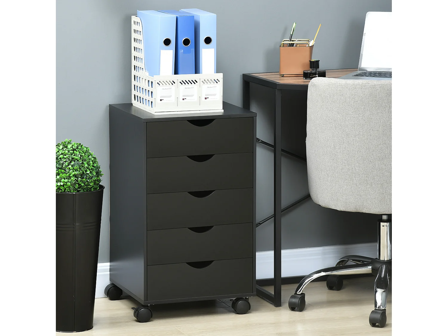 Caisson bureau 5 tiroirs mobile dim. 40x40x67cm noir