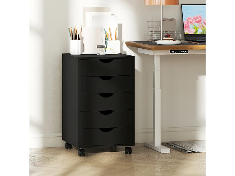 Caisson bureau 5 tiroirs mobile dim. 40x40x67cm noir