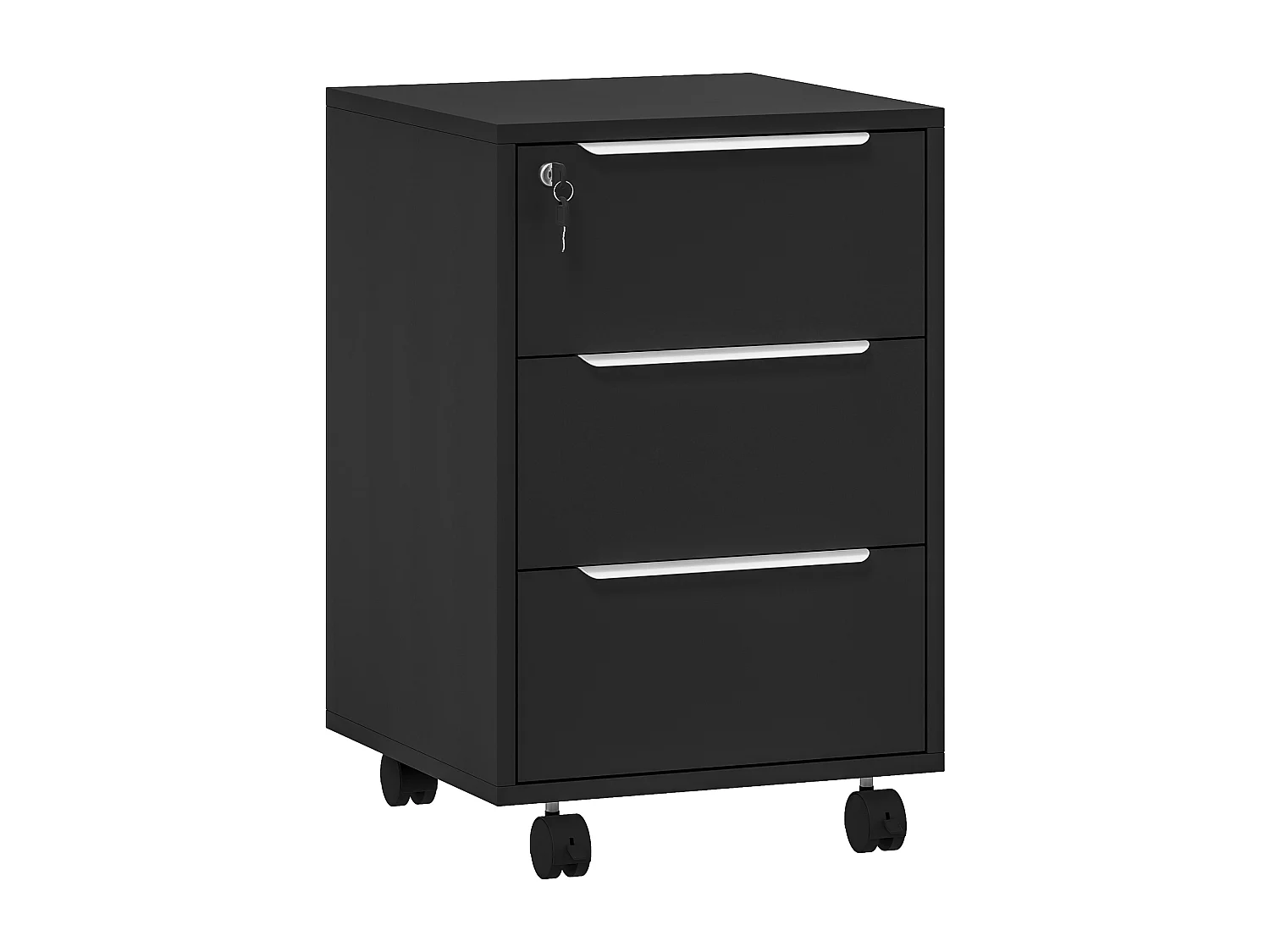 Caisson de bureau rangement bureau sur roulettes 3 tiroirs verrouillables 2 clés fournies panneaux noir