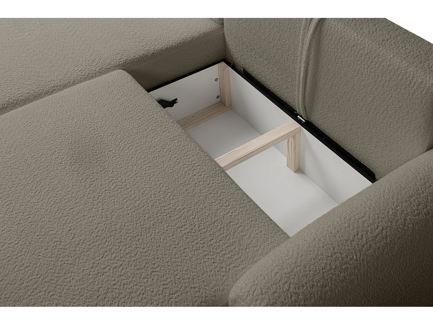 Canapé d’angle gauche moderne avec fonction couchage en bouclé gris – ARTE PREMIUM, direct fabricant