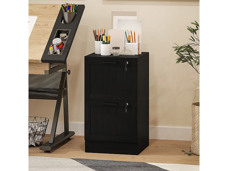 Caisson bureau 2 tiroirs verrouillables dossiers suspendus dim. 40x40x71cm MDF noir