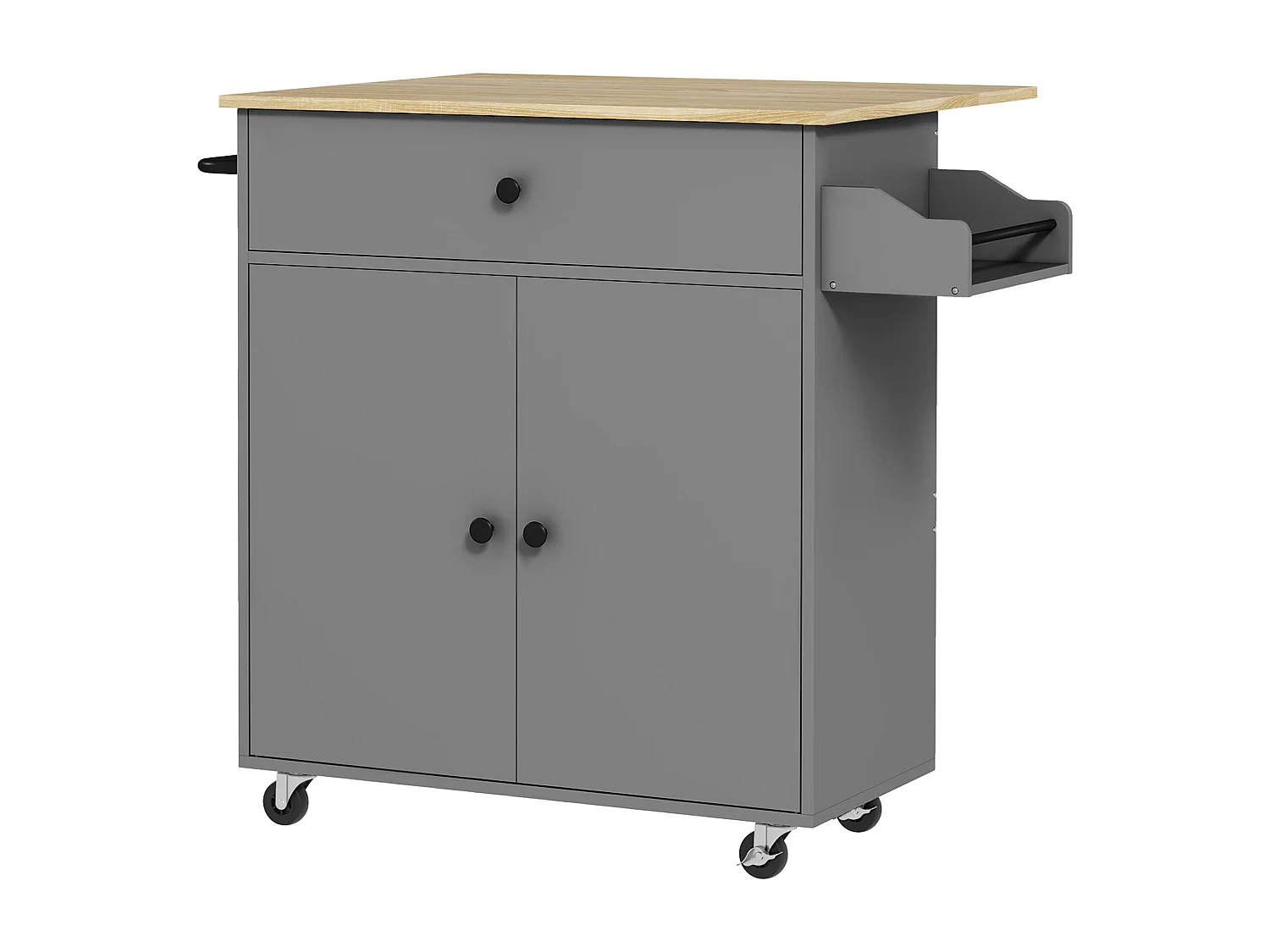 Desserte de cuisine 2 portes étagère tiroir support épices porte-serviette gris effet bois naturel