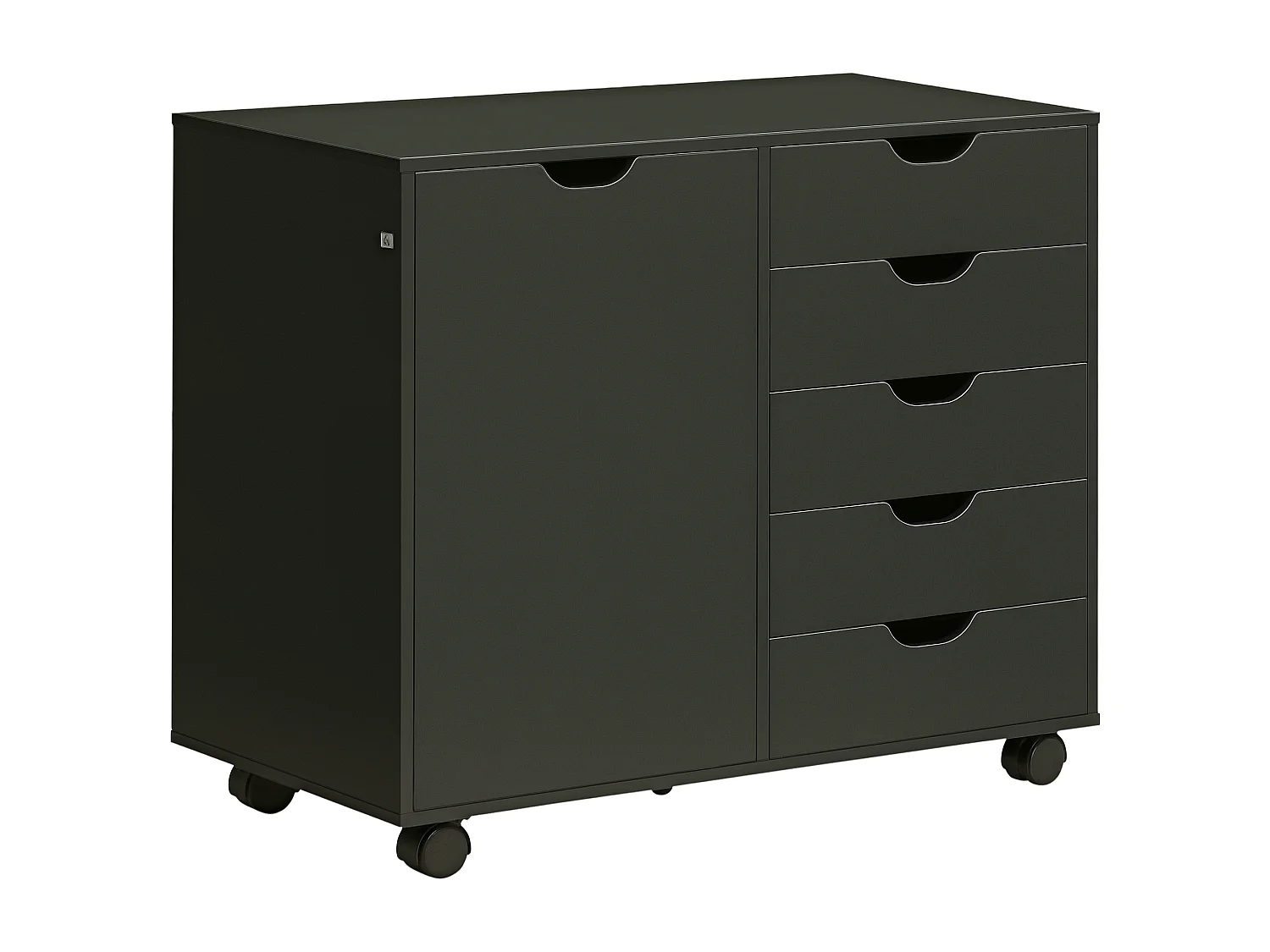 Caisson rangement bureau support d'imprimante 5 tiroirs porte étagère dim. 78L x 40l x 66H cm noir