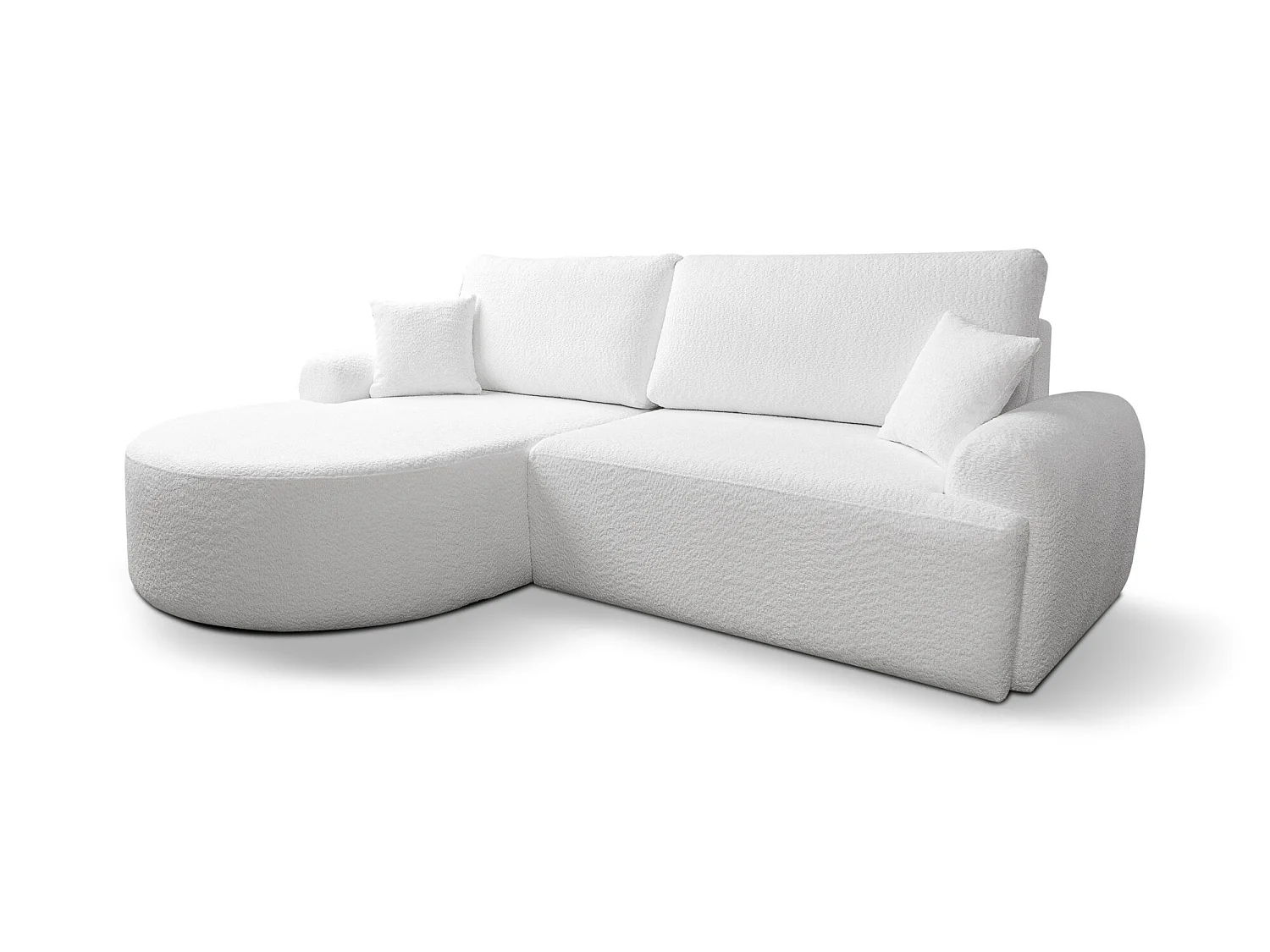 Canapé d’angle gauche moderne avec fonction couchage en bouclé blanc – ARTE PREMIUM, direct fabricant