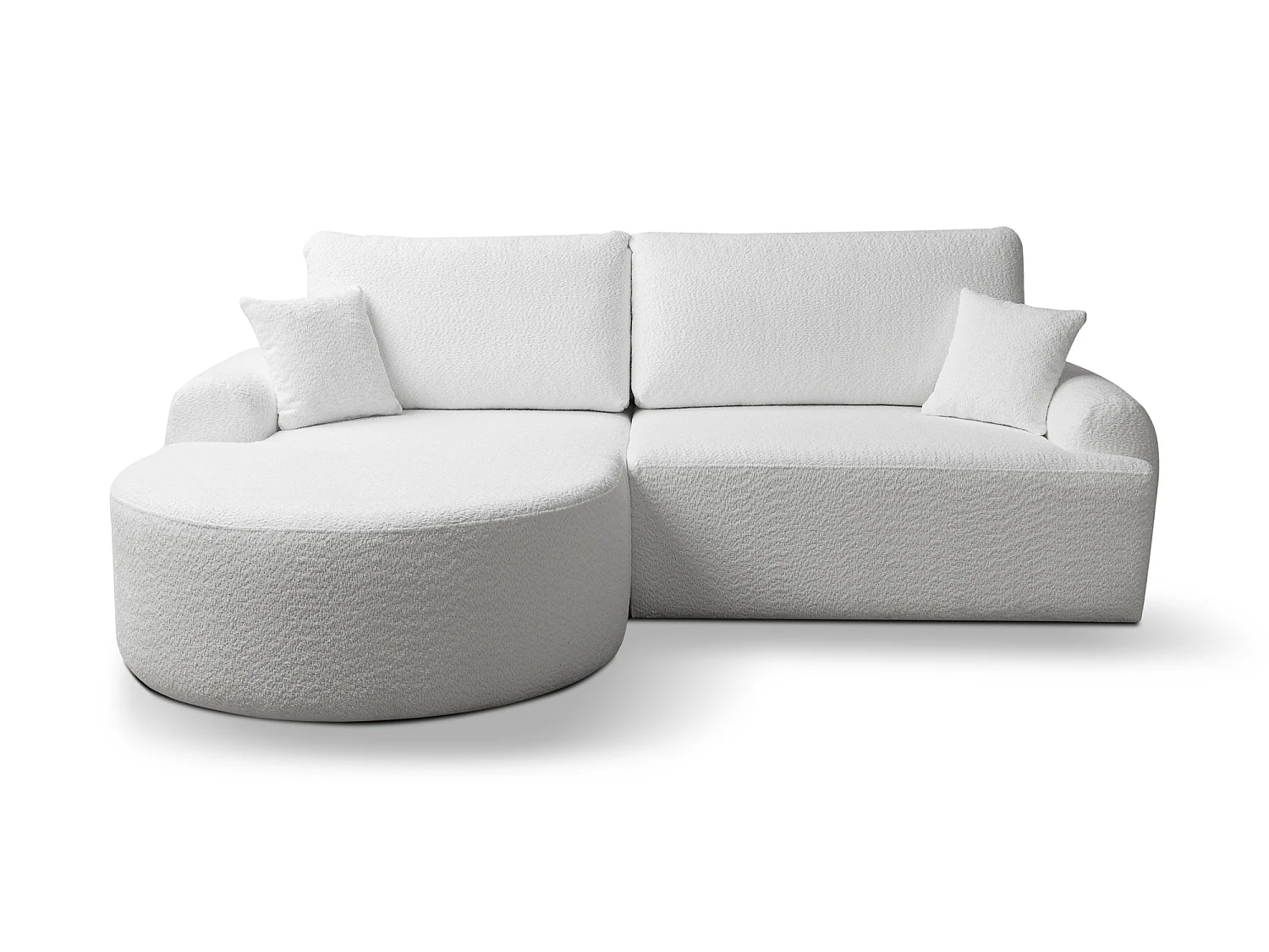 Canapé d’angle gauche moderne avec fonction couchage en bouclé blanc – ARTE PREMIUM, direct fabricant