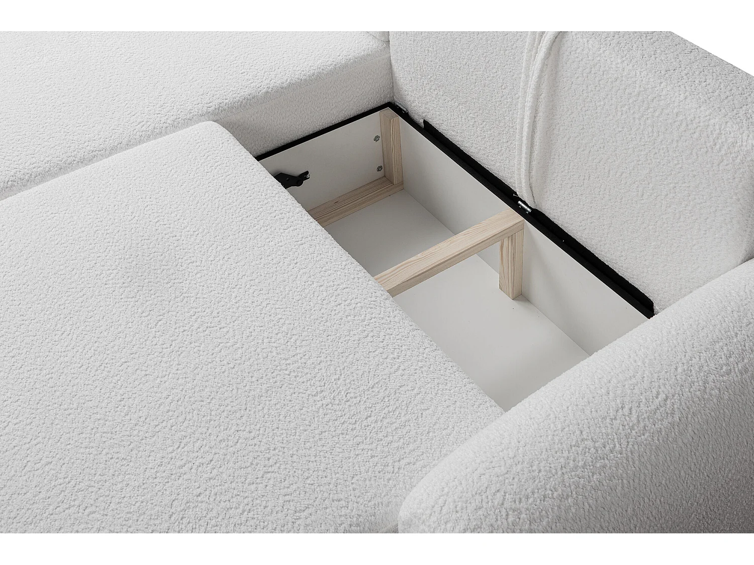 Canapé d’angle gauche moderne avec fonction couchage en bouclé blanc – ARTE PREMIUM, direct fabricant